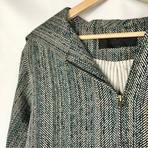 Yigal Azrouel Blue Wool Tweed Full Zip Hooded Jacket M - Picture 3 of 4